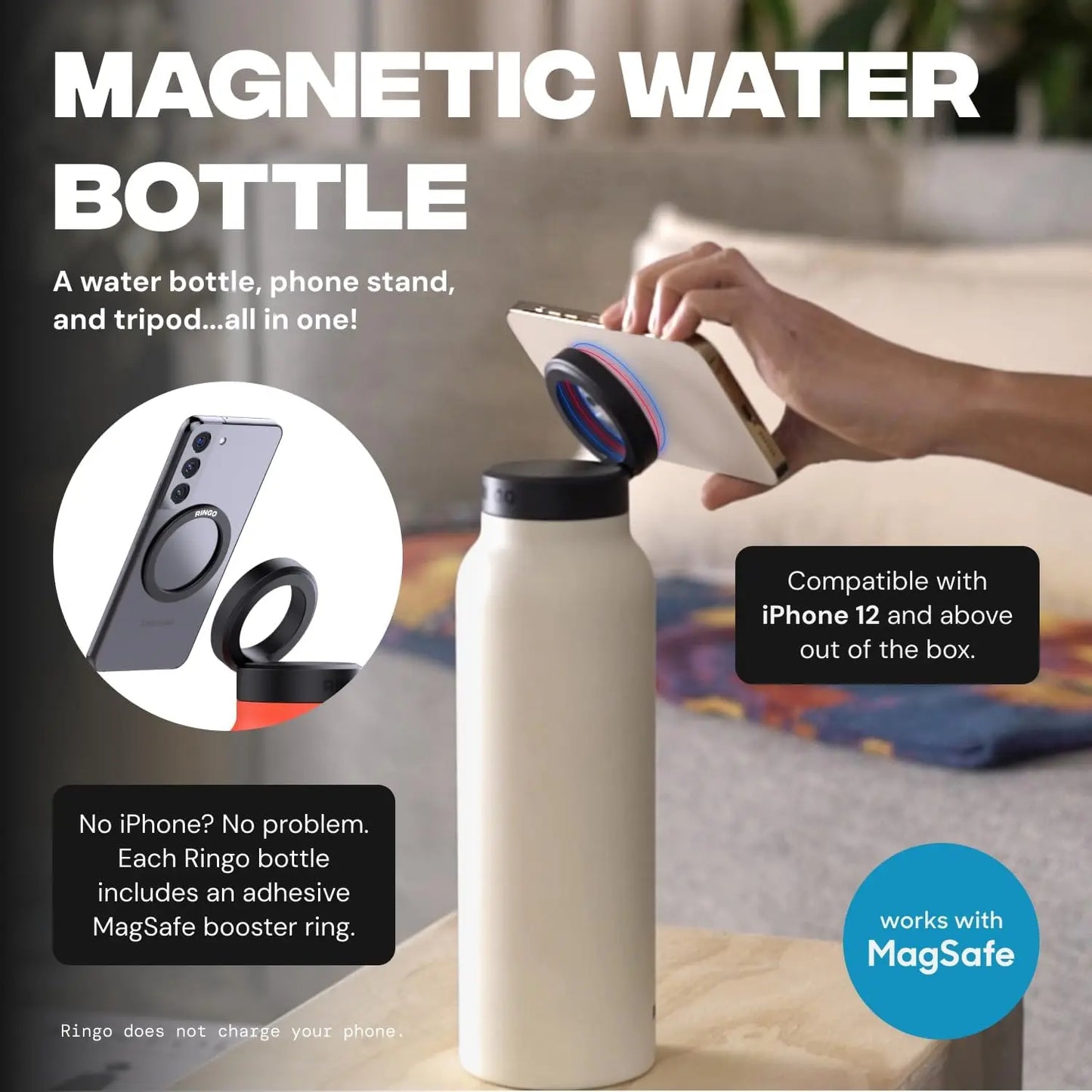 Insulated Stainless Steel Water Bottle – MagSafe & Phone Holder